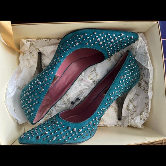 Teal Studded Heels - Picture 2 of 4